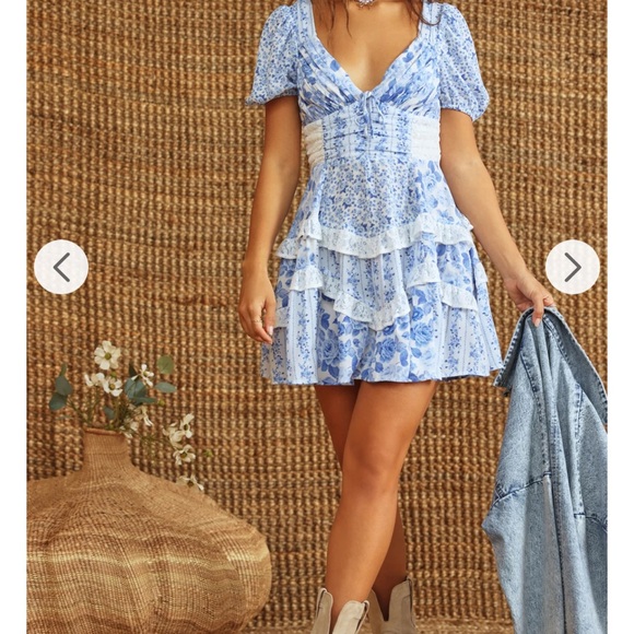 Altar'd State Blue and White Ruffled Maxi Dress - Picture 3 of 4